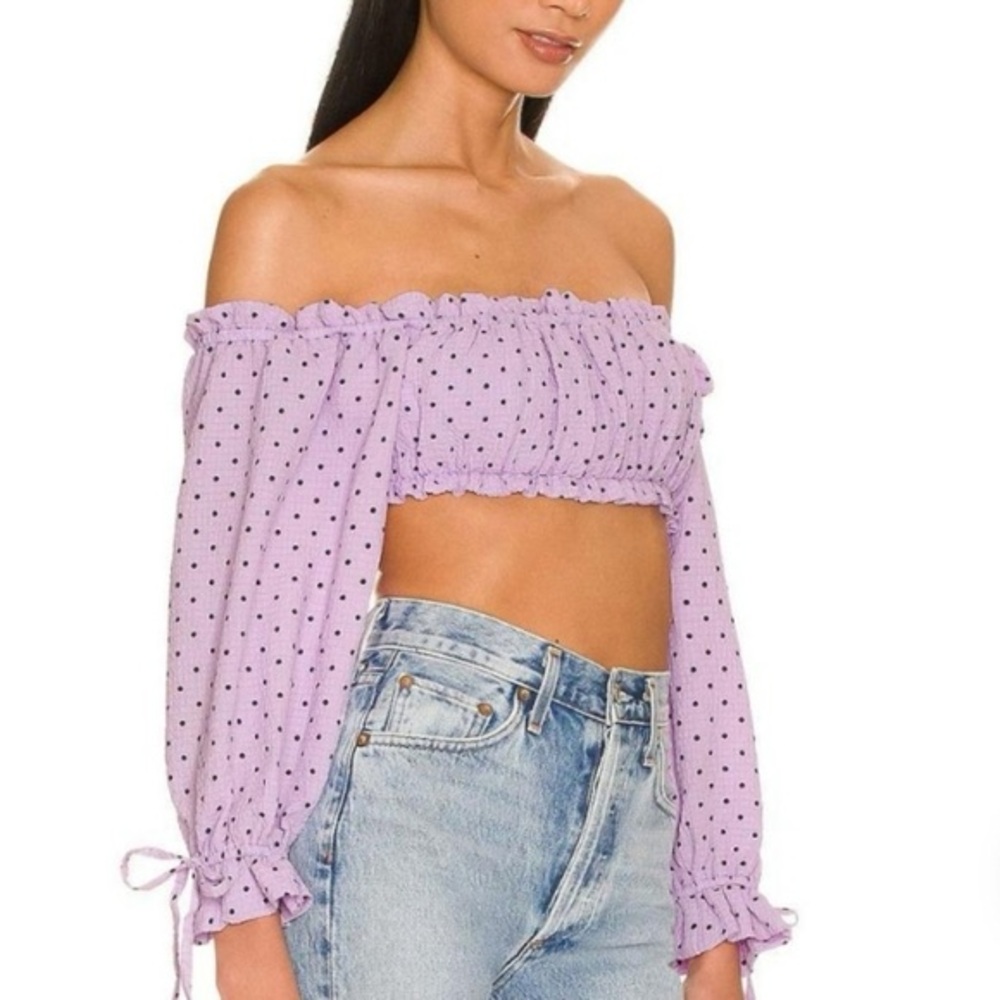 Revolve MAJORELLE Ashling Ruffle Blouse Lilac Polka Dot Feminine Spring Top